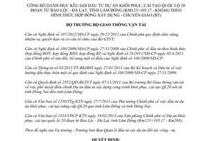 Quyết định 470/QĐ-BGTVT năm 2013 công bố Danh mục kêu gọi đầu tư Dự án khôi phục