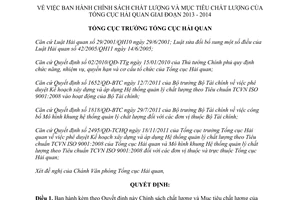 Quyết định 617/QĐ-TCHQ năm 2013 Chính sách chất lượng Mục tiêu chất lượng