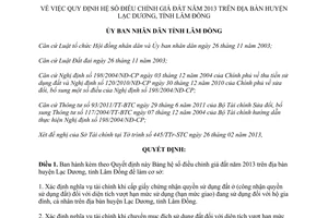 Quyết định 15/2013/QĐ-UBND hệ số điều chỉnh giá đất năm 2013 tỉnh Lâm Đồng
