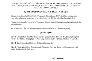 Quyết định 844/QĐ-BVHTTDL năm 2013 thủ tục hành chính thể dục thể thao sửa đổi thuộc Bộ VHTTDL