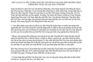 Thông báo 52/TB-VPCP kết luận của Thủ tướng Nguyễn Tấn Dũng tại cuộc họp