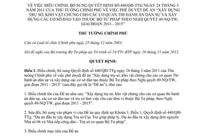 Quyết định 275/QĐ-TTg năm 2013 điều chỉnh đề án Xây dựng trụ sở kho vật chứng