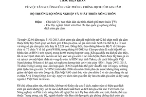 Công điện 04/CĐ-BNN-TY tăng cường công tác phòng chống dịch cúm gia cầm