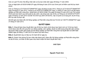 Quyết định 314/QĐ-UBND năm 2013 công bố thủ tục hành chính Sở Nông nghiệp