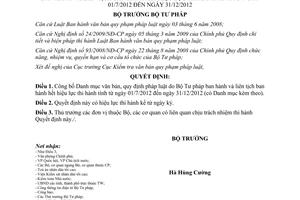 Quyết định 376/QĐ-BTP năm 2013 công bố Danh mục văn bản quy định pháp luật