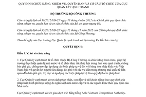 Quyết định 848/QĐ-BCT năm 2013 chức năng nhiệm vụ Cục Quản lý cạnh tranh