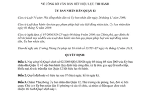 Quyết định 05/2013/QĐ-UBND công bố văn bản hết hiệu lực thi hành Quận 12 thành phố Hồ Chí Minh