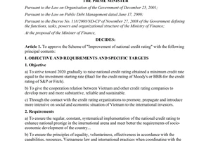 Decision No. 304/QD-TTg on approval of the scheme to improve national credit rat