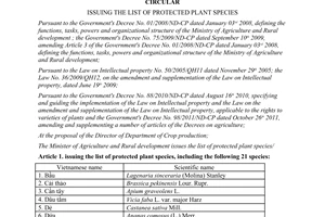 Circular No. 11/2013/TT-BNNPTNT issuing the list of protected plant species