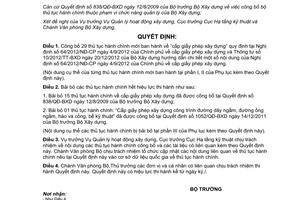 Quyết định 172/QĐ-BXD năm 2013 công bố thủ tục hành chính của Bộ Xây dựng