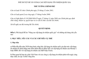 Quyết định 304/QĐ-TTg năm 2013 Đề án Nâng cao xếp hạng tín nhiệm quốc gia