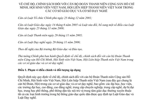 Quyết định 13/2013/QĐ-TTg chế độ chính sách đối với cán bộ Đoàn Thanh niên