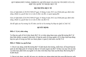 Quyết định 468/QĐ-BYT năm 2013 chức năng nhiệm vụ quyền hạn Vụ Hợp tác Quốc tế