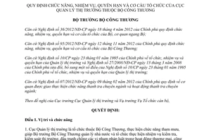 Quyết định 907/QĐ-BCT năm 2013 chức năng nhiệm vụ cơ cấu Cục Quản lý thị trường