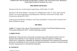 Decision No. 314/QD-TTg approving the scheme on restructuring the Vietnam coal