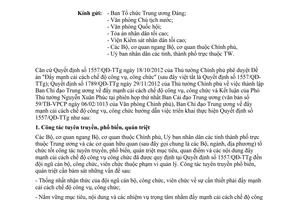 Công văn 01/BCĐCCCVCC triển khai Quyết định 1557/QĐ-TTg phê duyệt Đề án
