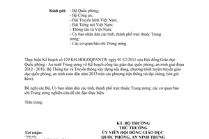 Công văn 629/BTTTT-TCCB chương trình tuyên truyền giáo dục quốc phòng - an ninh