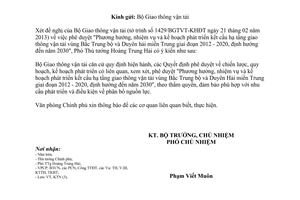 Công văn 1849/VPCP-KTN phê duyệt Phương hướng nhiệm vụ kế hoạch phát triển GTVT