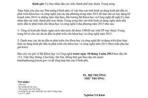 Công văn 607/BKHCN-BĐP báo cáo tình hình sử dụng kinh phí đầu tư phát triển