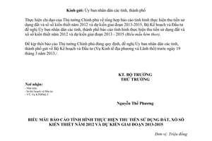 Công văn 1661/BKHĐT-KTĐP&LT tình hình thu tiền sử dụng đất xổ số kiến thiết 2012