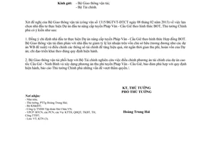 Công văn 404/TTg-KTN lựa chọn nhà đầu tư thực hiện Dự án đầu tư nâng cấp