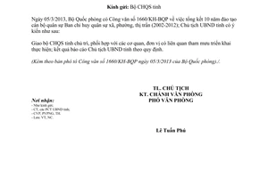 Công văn 624/UBND-NC tổng kết 10 năm đào tạo cán bộ quân sự Ban chỉ huy quân sự