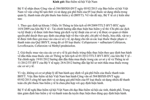 Công văn 1528/BYT-BH ý kiến đối với Công văn 584/BHXH-DVT của Bộ Y tế