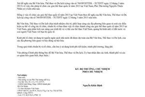 Công văn 2371/VPCP-KGVX tổ chức giải thể thao quốc tế năm 2013