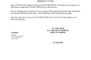 Công văn 693/UBND-NC báo cáo hợp tác với nước ngoài về pháp luật Bắc Giang