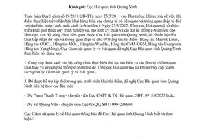 Công văn 237/GSQL-GQ3 thực hiện thí điểm e-Manifest