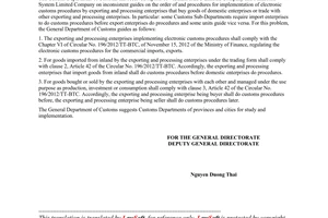 Official Dispatch No. 1533/TCHQ-CCHDH Regarding handling of problems in electron