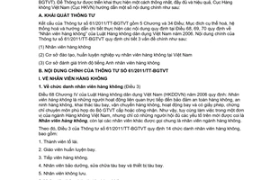 Hướng dẫn 899/HD-CHK thực hiện Thông tư 61/2011/TT-BGTVT nhân viên hàng không