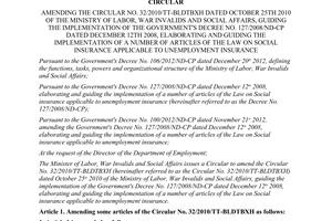 Circular No. 04/2013/TT-BLDTBXH amending the Circular No. 32/2010/TT-BLDTBXH