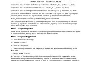 Circular No. 04/2013/TT-NHNN providing on discount activities of negotiable inst