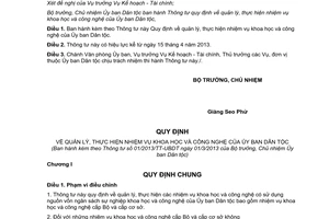 Thông tư 01/2013/TT-UBDT Quy định quản lý thực hiện nhiệm vụ khoa học công nghệ