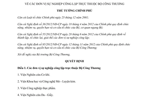 Quyết định 373/QĐ-TTg năm 2013 đơn vị sự nghiệp công lập thuộc Bộ Công Thương