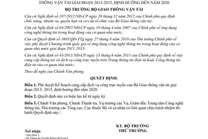 Quyết định 503/QĐ-BGTVT năm 2013 cung cấp dịch vụ công trực tuyến Bộ Giao thông vận tải