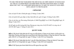 Nghị quyết 31/NQ-CP năm 2013 phê duyệt Nghị định thư bổ sung điều khoản hàng rào