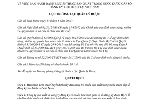 Quyết định 32/QĐ-QLD 2013 danh mục 50 thuốc sản xuất trong nước lưu hành tại Việt Nam