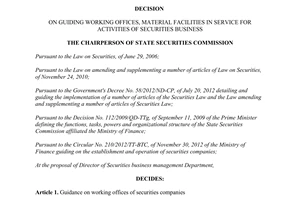 Decision No. 132/QD-UBCK on guiding working offices material facilities