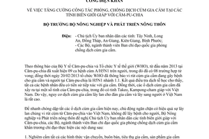 Công điện 07/CĐ-BNN-TY tăng cường phòng chống dịch cúm gia cầm tỉnh biên giới