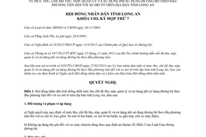 Nghị quyết 89/2013/NQ-HĐNĐ thu chế độ thu nộp quản lý sử dụng phí sử dụng đường bộ Long An