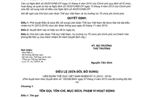 Quyết định 182/QĐ-BNV năm 2013 Điều lệ sửa đổi Liên đoàn Thể dục Việt Nam