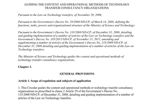 Circular No. 08/2013/TT-BKHCN guiding the content and operational methods