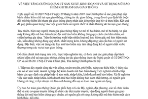 Chỉ thị 04/CT-TTg năm 2013 quản lý sản xuất kinh doanh sử dụng mũ bảo hiểm