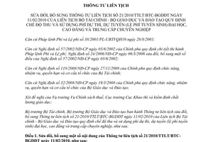 Thông tư liên tịch 25/2013/TTLT-BTC-BGDĐT sửa đổi Thông tư liên tịch 21/2010/TTL
