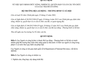 Quyết định 442/QĐ-LĐTBXH năm 2013 chức năng nhiệm vụ quyền hạn Cục Người có công