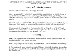 Quyết định 20/2013/QĐ-UBND Bảng đơn giá cây trồng Kon Tum năm 2013