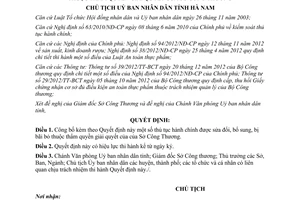 Quyết định số 278/QĐ-UBND thủ tục hành chính Sở Công thương Hà Nam