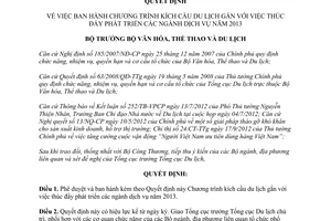 Quyết định 984/QĐ-BVHTTDL năm 2013 Chương trình kích cầu du lịch thúc đẩy